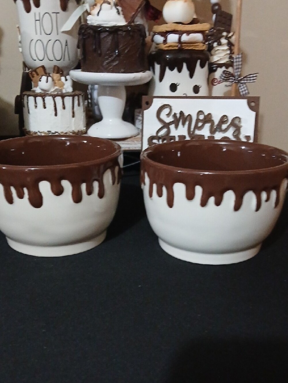 New!! Set of 2 Rae Dun Ice Cream Sundae Ceramic Bowls - Brown Drip Design NWT - Picture 5 of 10